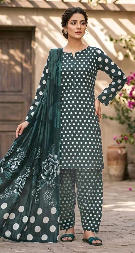3-Piece Lawn Polka Print Dress | Summer Collection