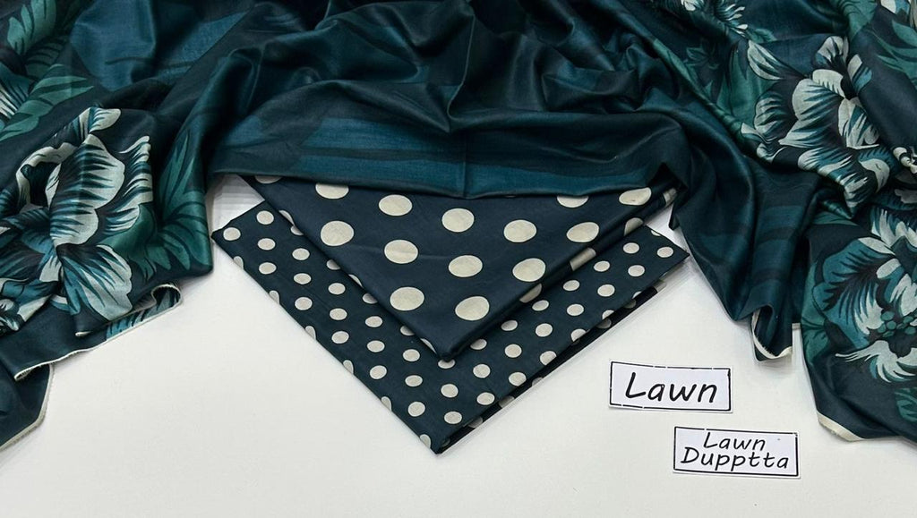 3-Piece Lawn Polka Print Dress | Summer Collection