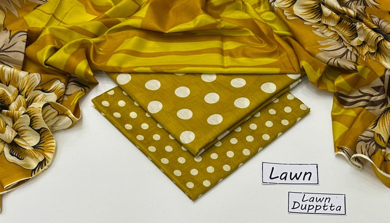 3-Piece Lawn Polka Print Dress | Summer Collection
