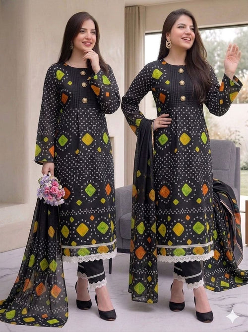 3-Piece Lawn Digital Print Chunri Dress | Summer Collection