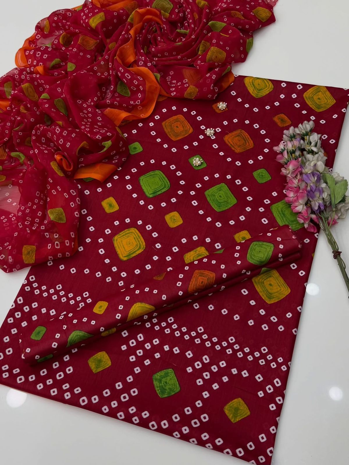 3-Piece Lawn Digital Print Chunri Dress | Summer Collection