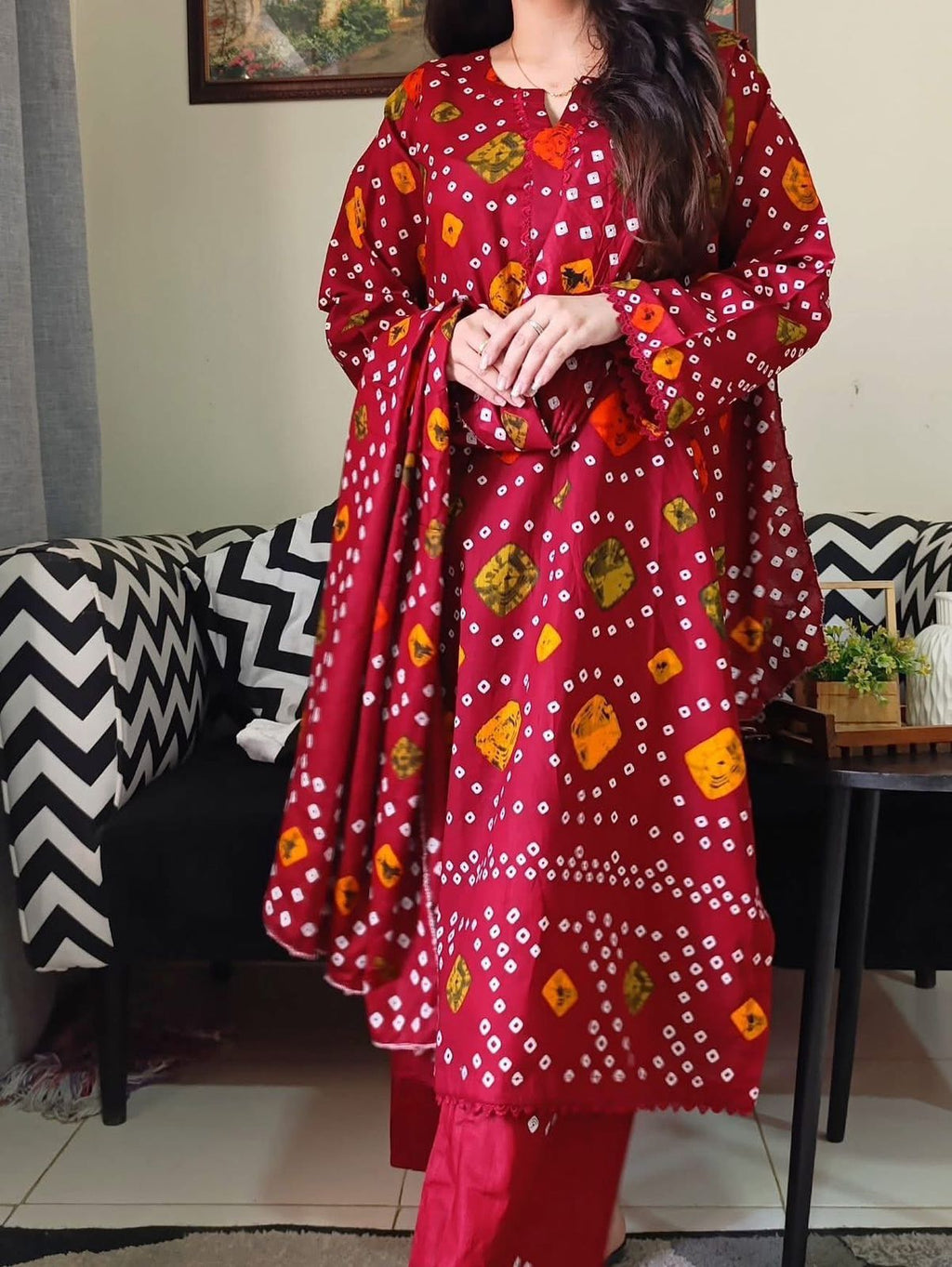 3-Piece Lawn Digital Print Chunri Dress | Summer Collection