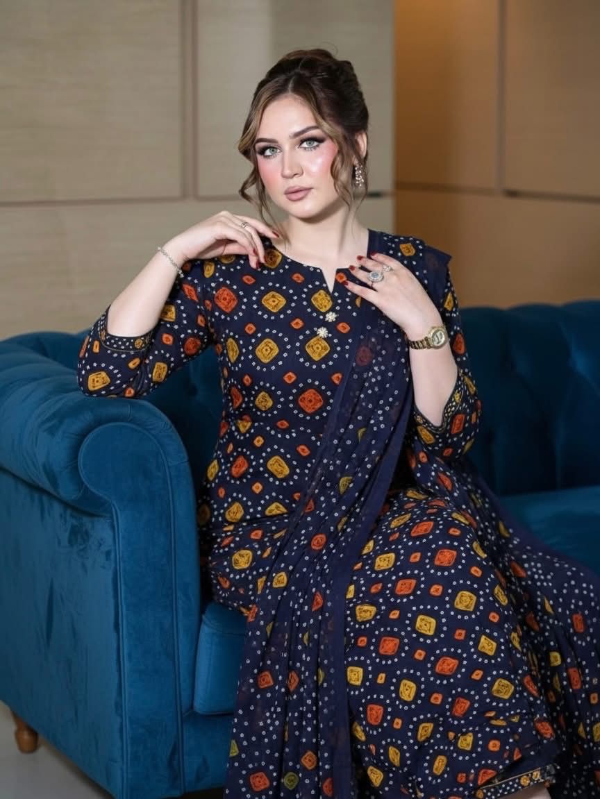 3-Piece Lawn Digital Chunri Print Dress | Summer Collection