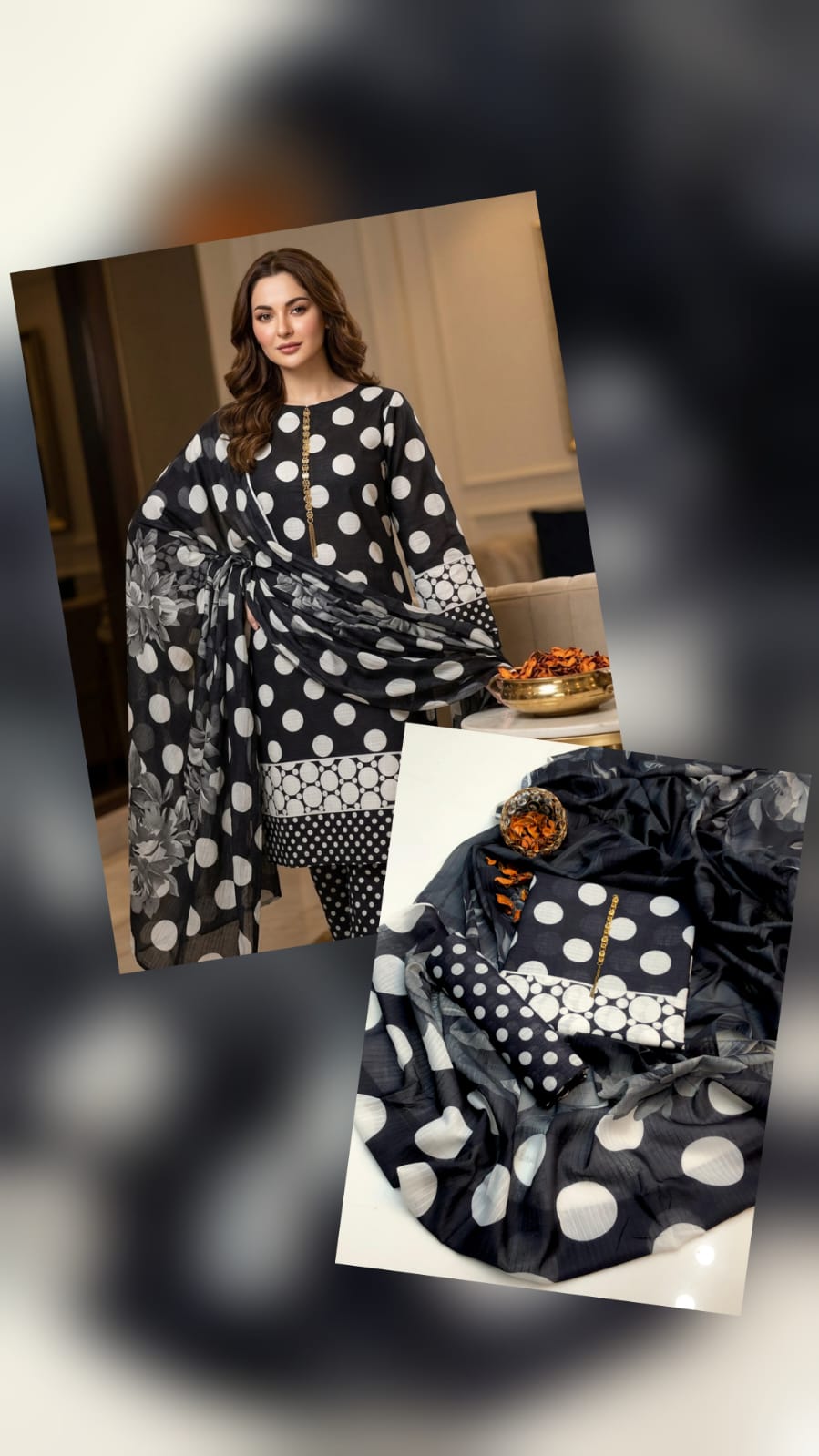 3-Piece Swiss Lawn Polka Print Dress | Summer 2026