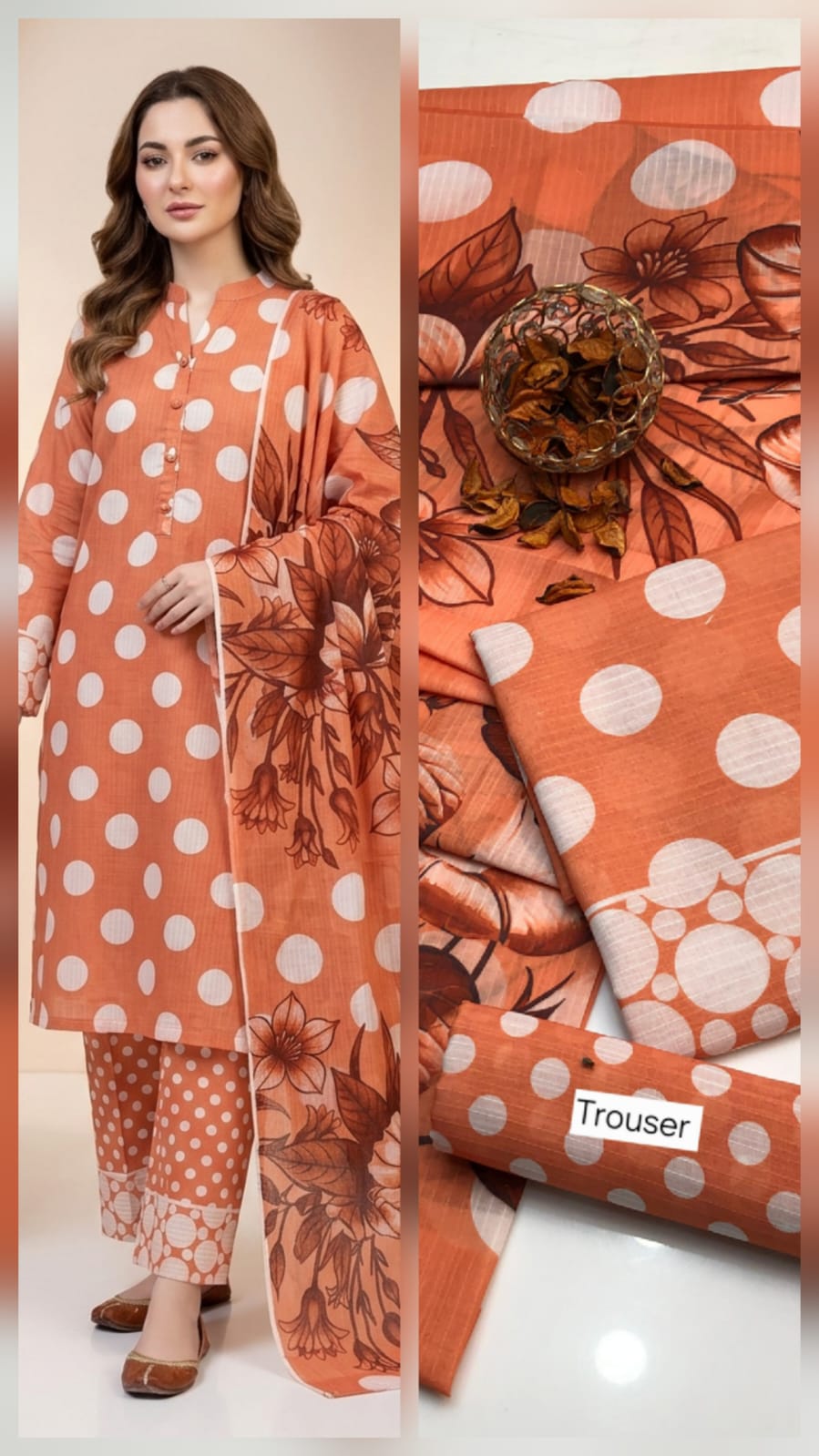 3-Piece Swiss Lawn Polka Print Dress | Summer 2026