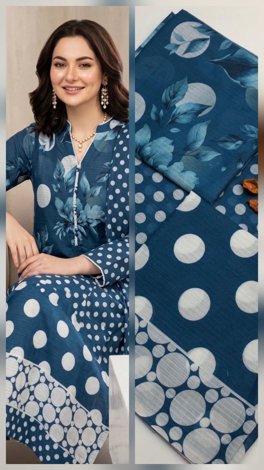 3-Piece Swiss Lawn Polka Print Dress | Summer 2026