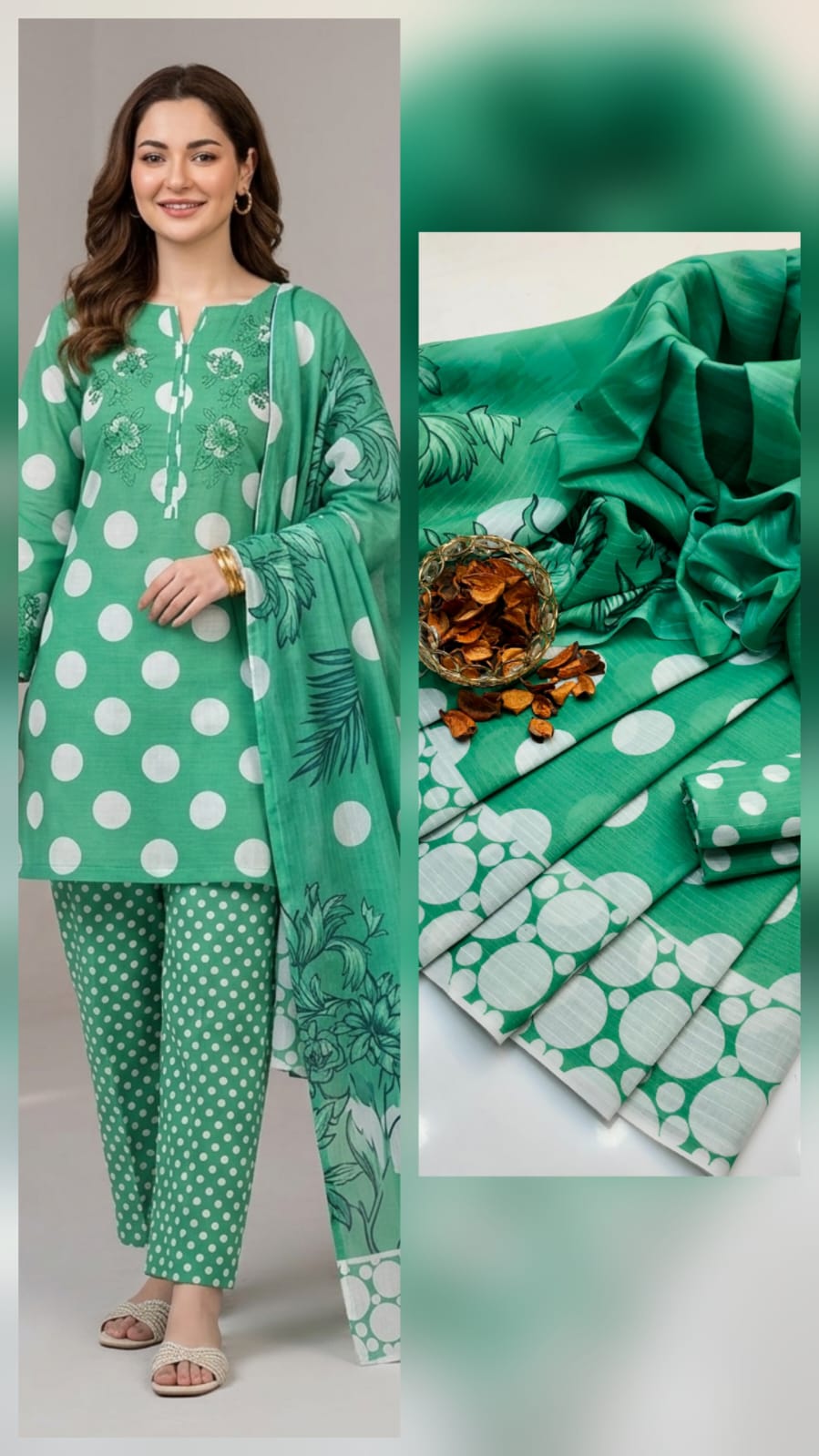 3-Piece Swiss Lawn Polka Print Dress | Summer 2026