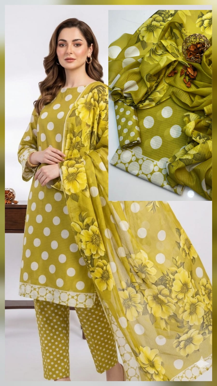 3-Piece Swiss Lawn Polka Print Dress | Summer 2026