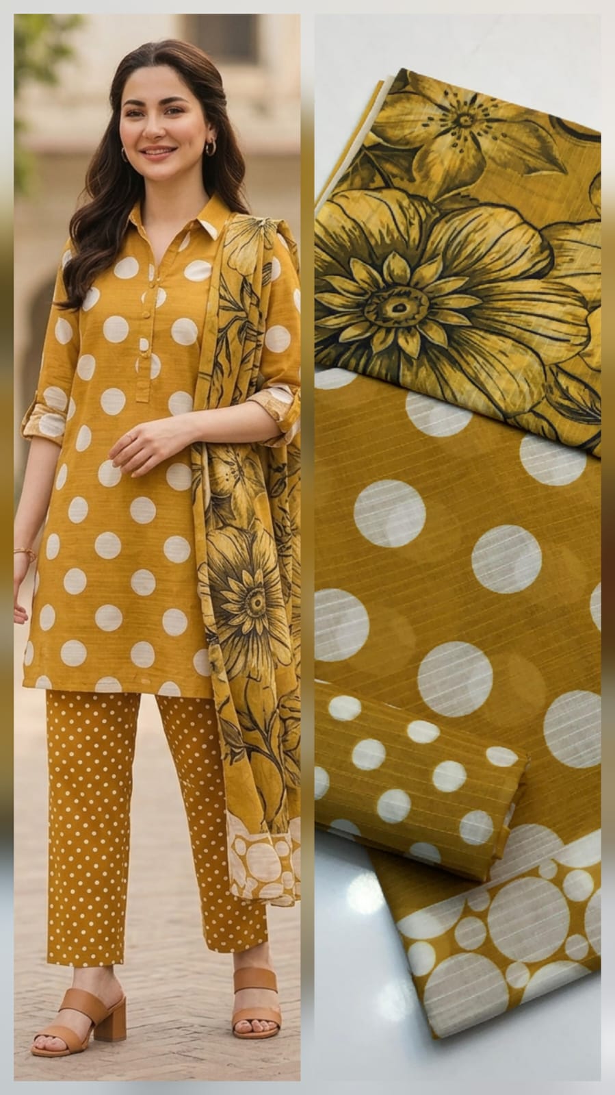 3-Piece Swiss Lawn Polka Print Dress | Summer 2026
