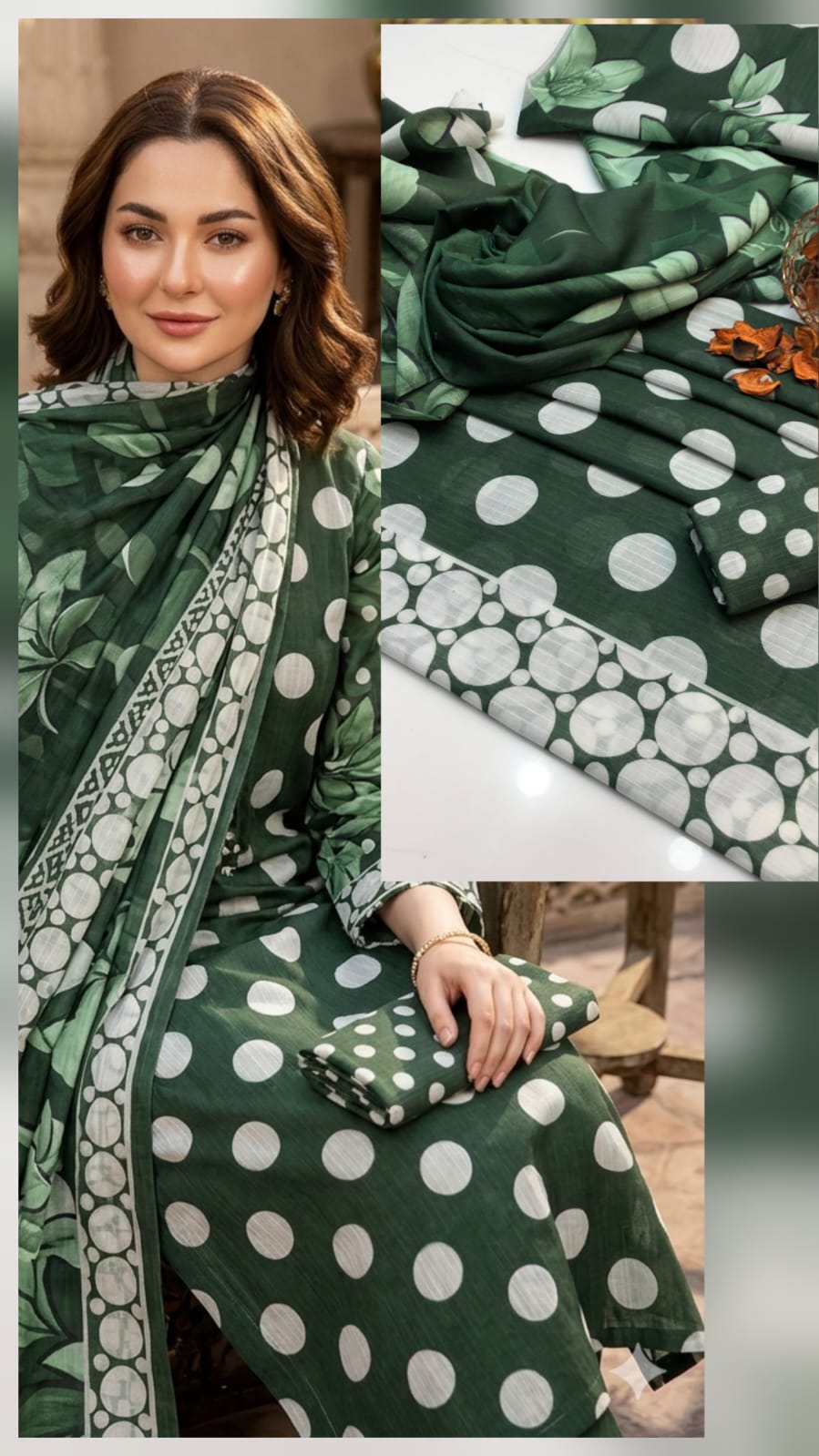 3-Piece Swiss Lawn Polka Print Dress | Summer 2026